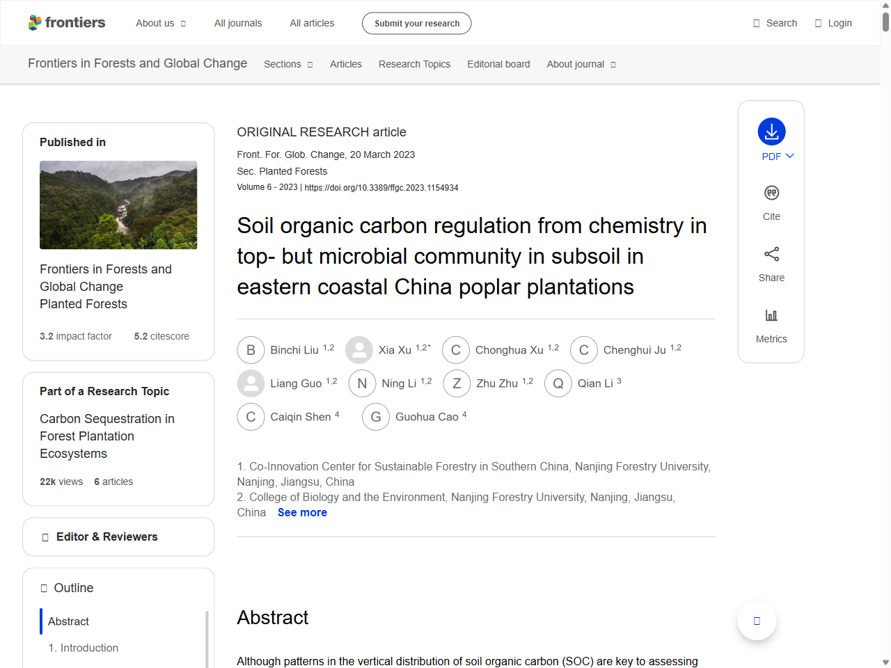 Preview of Soil organic carbon regulation from chemistry in top- but microbial community in subsoil in eastern coastal China poplar plantations - Frontiers, accessed on June 5, 2025