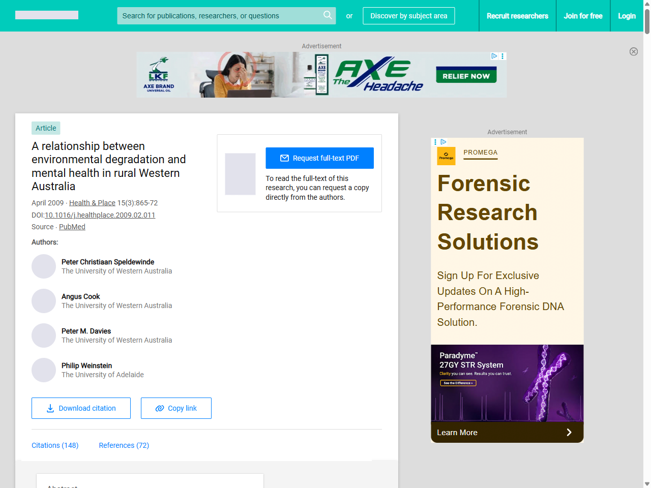 Preview of A relationship between environmental degradation and mental health in rural Western Australia | Request PDF - ResearchGate