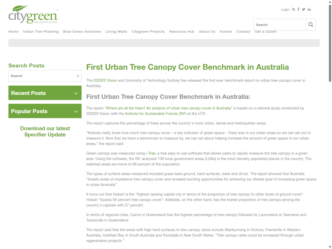 Preview of First Urban Tree Canopy Cover Benchmark In Australia - Citygreen