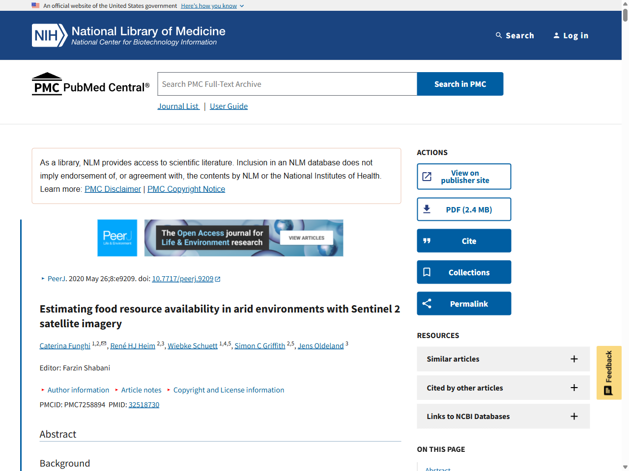 Preview of Estimating food resource availability in arid environments with Sentinel 2 satellite imagery, accessed July 27, 2025