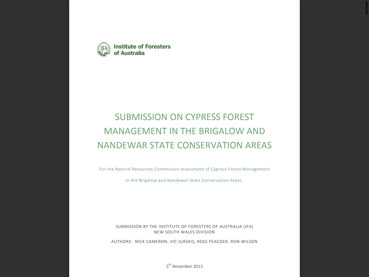 Preview of SUBMISSION ON CYPRESS FOREST MANAGEMENT IN THE BRIGALOW AND NANDEWAR STATE CONSERVATION AREAS - Forestry Australia, accessed July 31, 2025