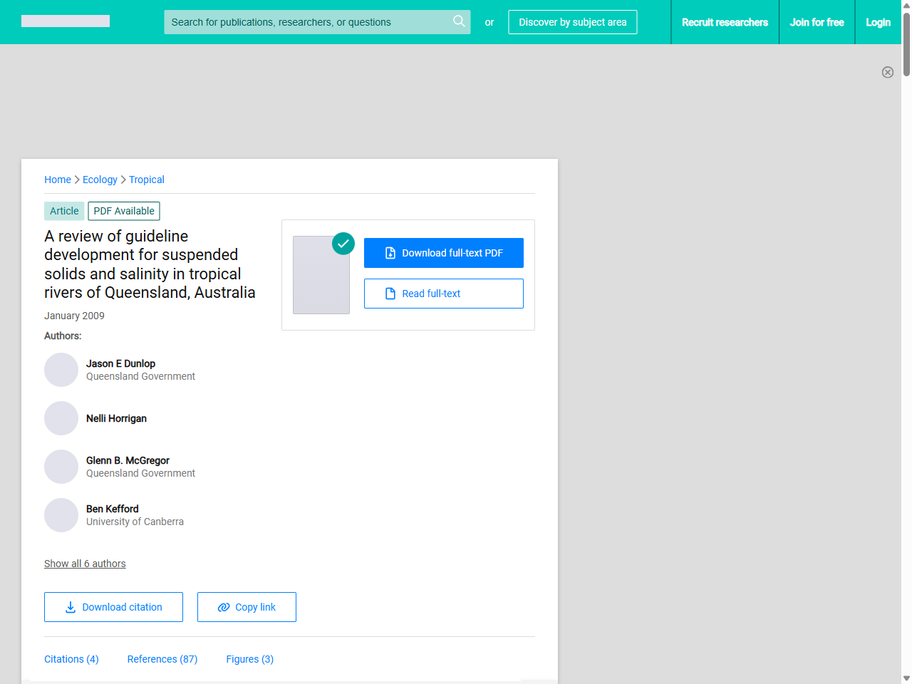 Preview of A review of guideline development for suspended solids and salinity in tropical rivers of Queensland, Australia - ResearchGate, accessed May 11, 2025,