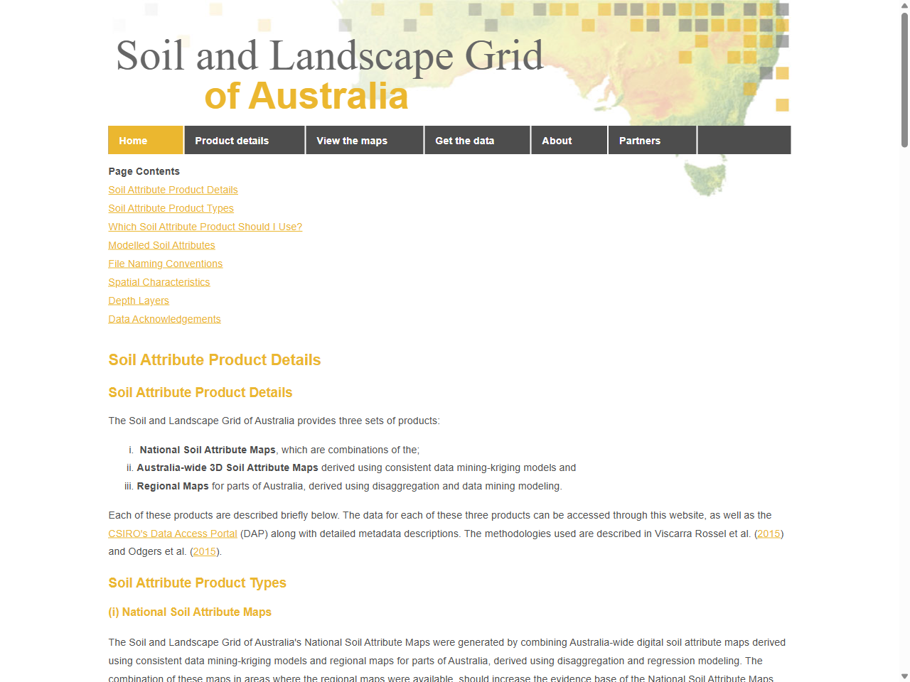 Preview of Soil Attribute Product Details - Soil and Landscape Grid of Australia