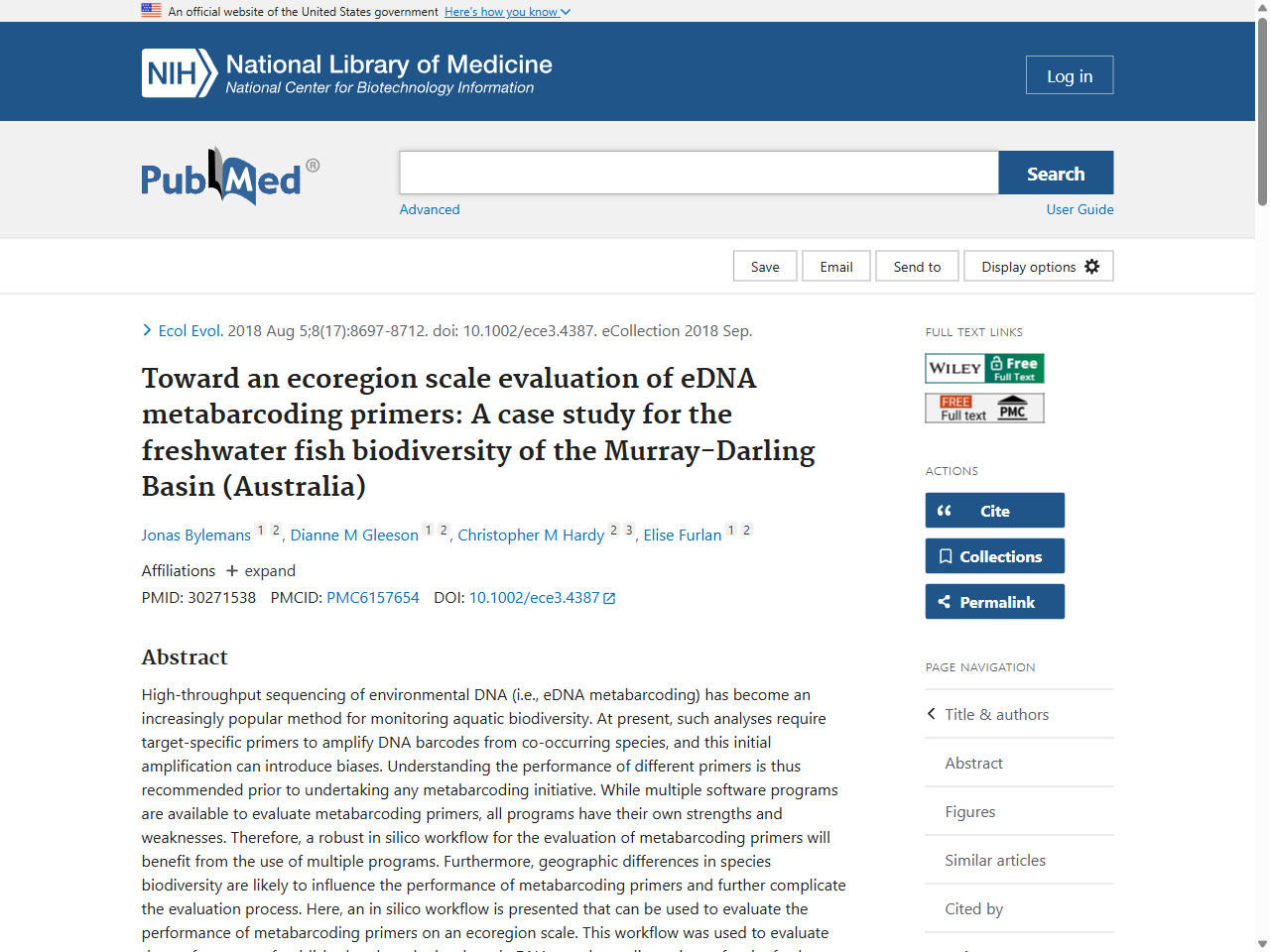 Preview of Toward an ecoregion scale evaluation of eDNA metabarcoding primers: A case study for the freshwater fish biodiversity of the Murray-Darling Basin (Australia) - PubMed, accessed July 23, 2025