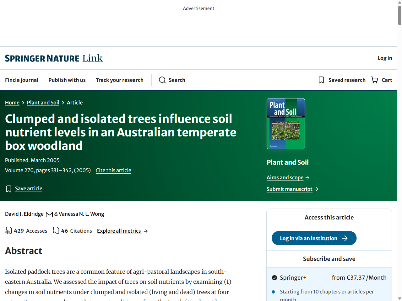 Preview of Clumped and isolated trees influence soil nutrient levels in an Australian temperate box woodland (Published as: Prober, S.M., Yates, C.J., Wiehl, G. & Loneragan, W.A. (2004) Clumped and isolated trees influence soil nutrient levels in an Australian temperate box woodland. Plant and Soil, 265, 19-30. Based on Yates, C.J., Prober, S.M., Wiehl, G. & Loneragan, W.A. (2004) data).