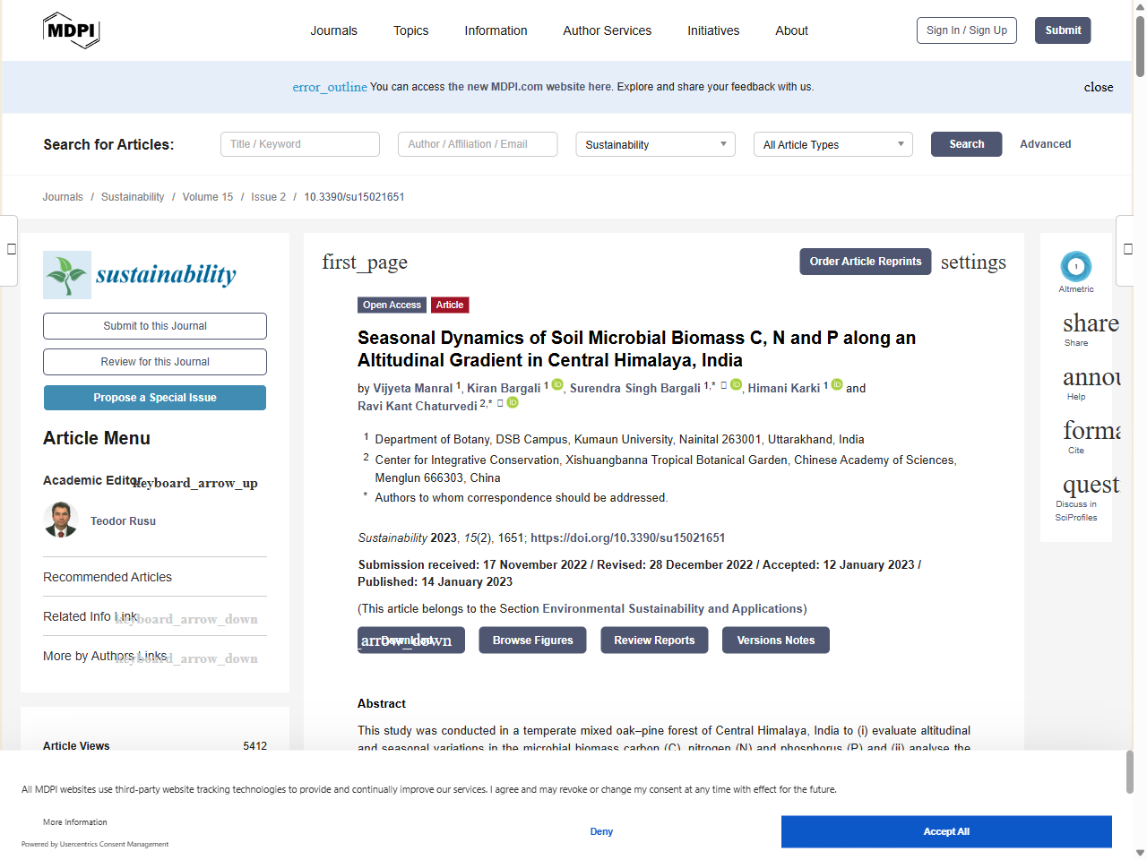 Preview of Seasonal Dynamics of Soil Microbial Biomass C, N and P along an Altitudinal Gradient in Central Himalaya, India - MDPI, accessed August 28, 2025,