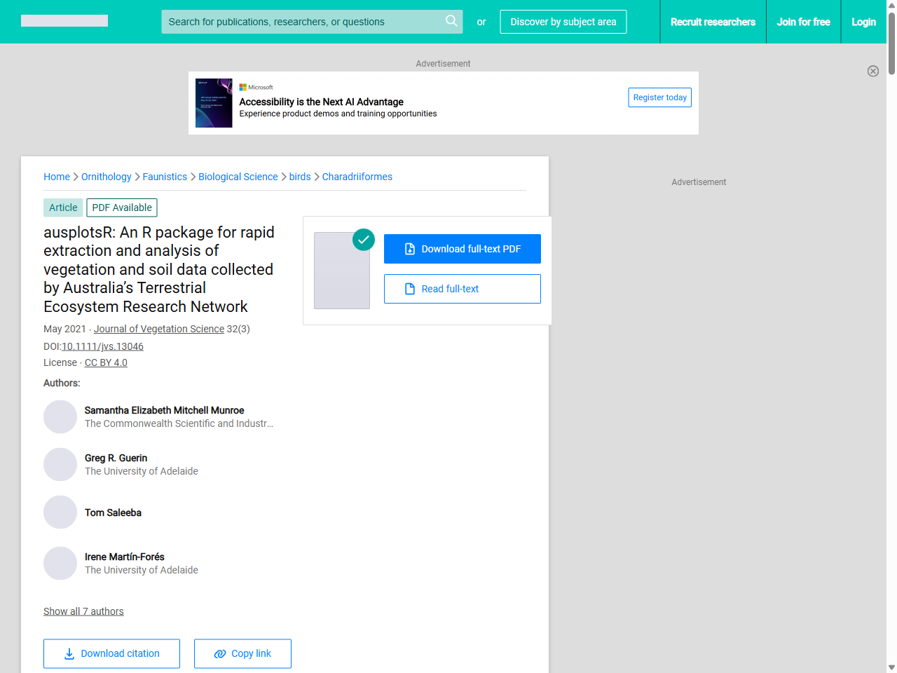 Preview of (PDF) ausplotsR: An R package for rapid extraction and analysis of vegetation and soil data collected by Australia's Terrestrial Ecosystem Research Network - ResearchGate, accessed July 15, 2025