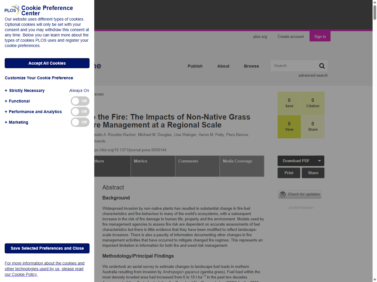 Preview of Adding Fuel to the Fire: The Impacts of Non-Native Grass Invasion on Fire Management at a Regional Scale | PLOS One - Research journals