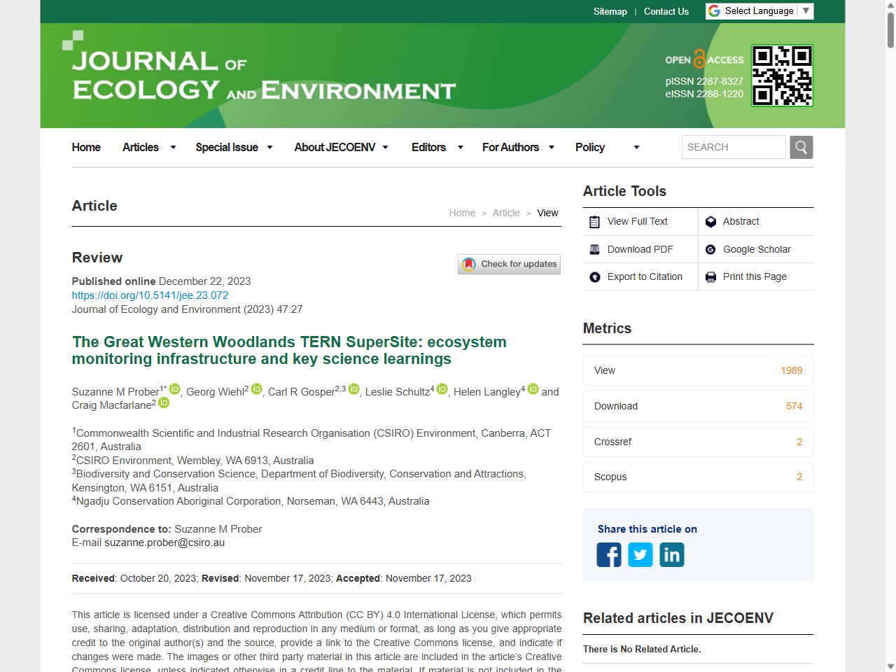 Preview of The Great Western Woodlands TERN SuperSite: ecosystem monitoring infrastructure and key science learnings - Journal of Ecology and Environment, accessed July 15, 2025