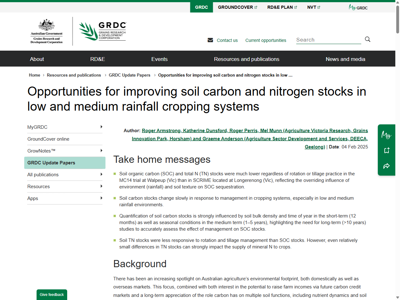 Preview of Opportunities for improving soil carbon and nitrogen stocks in low and medium rainfall cropping systems - GRDC, accessed July 6, 2025, 