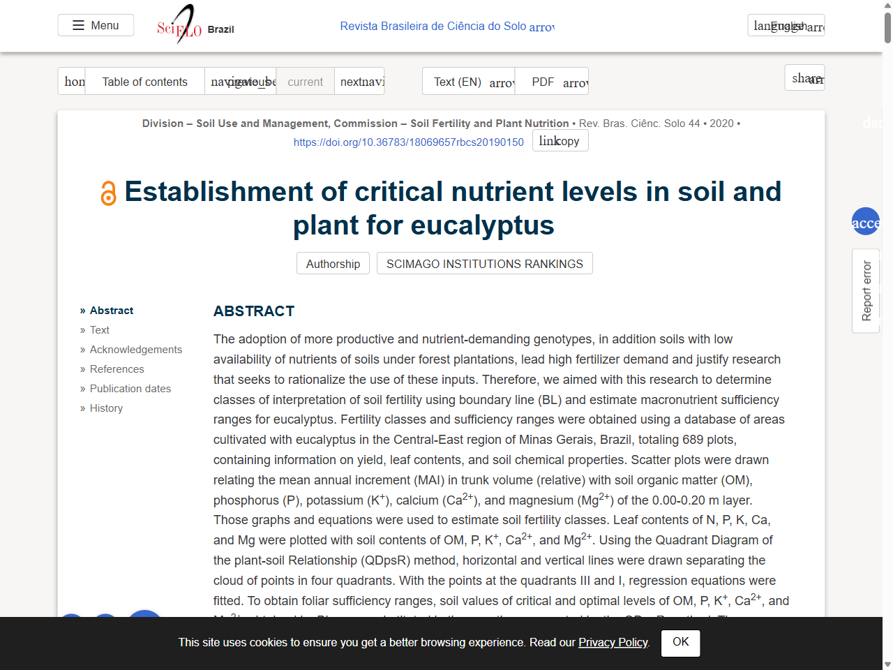 Preview of Establishment of critical nutrient levels in soil and plant for eucalyptus