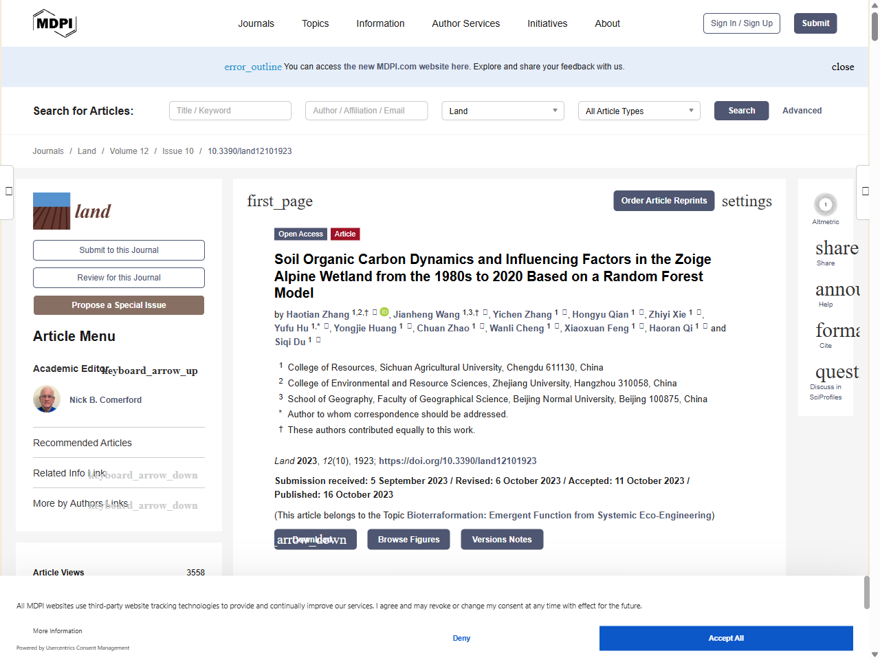Preview of Soil Organic Carbon Dynamics and Influencing Factors in the Zoige Alpine Wetland from the 1980s to 2020 Based on a Random Forest Model - MDPI