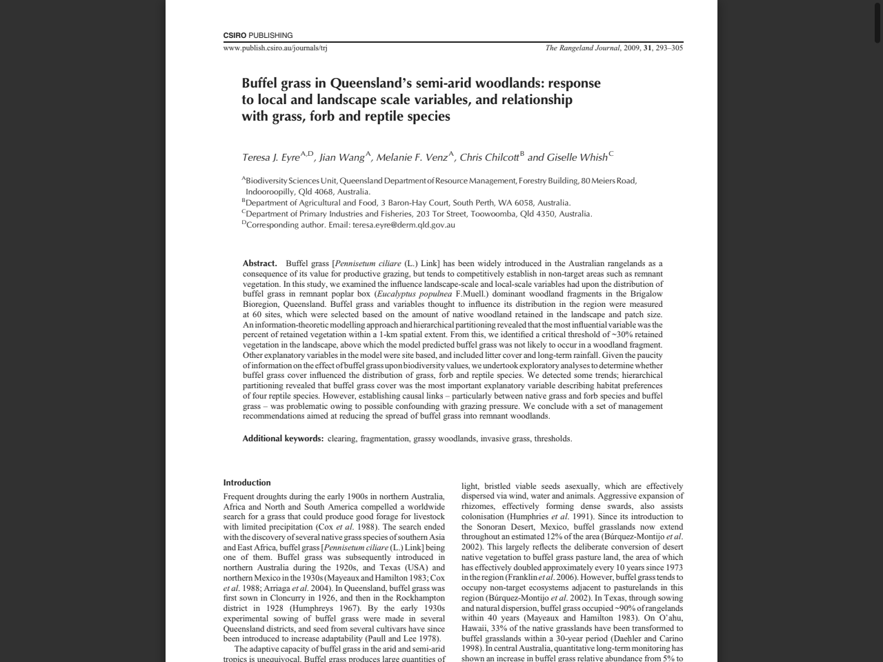 Preview of Buffel grass in Queensland's semi-arid woodlands: response to local ...