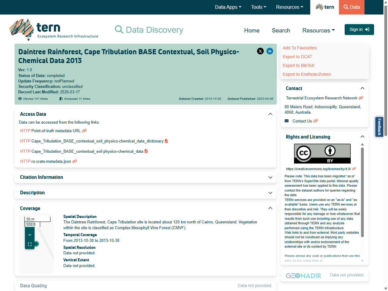 Preview of Daintree Rainforest, Cape Tribulation BASE Contextual, Soil Physico-Chemical Data 2013