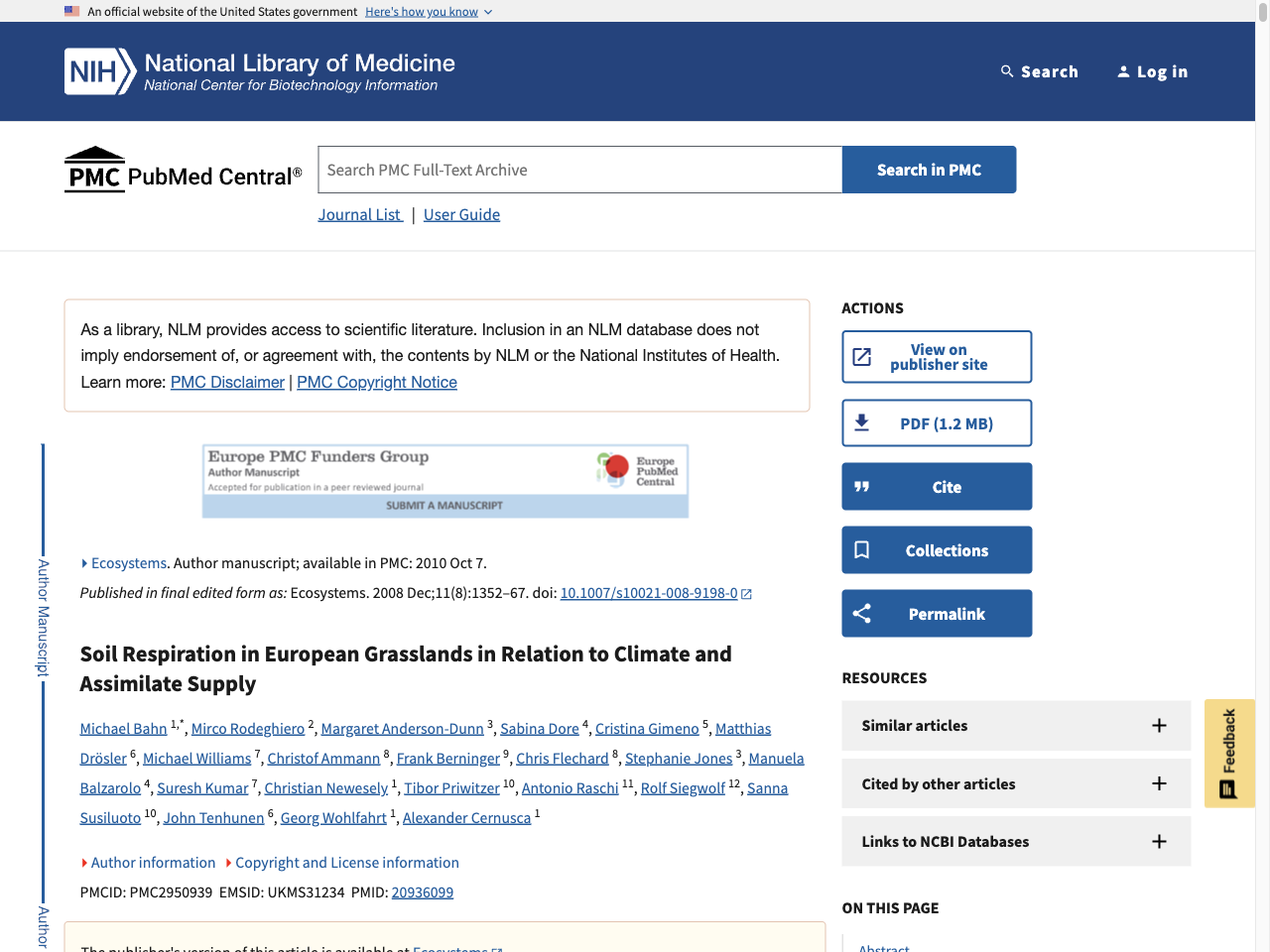 Preview of Soil Respiration in European Grasslands in Relation to Climate and Assimilate Supply - PMC - PubMed Central, accessed July 30, 2025,