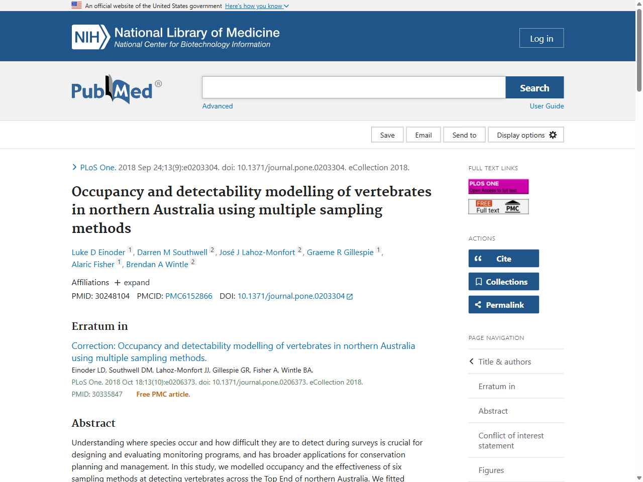 Preview of Occupancy and detectability modelling of vertebrates in northern Australia using multiple sampling methods - PubMed, accessed July 9, 2025,