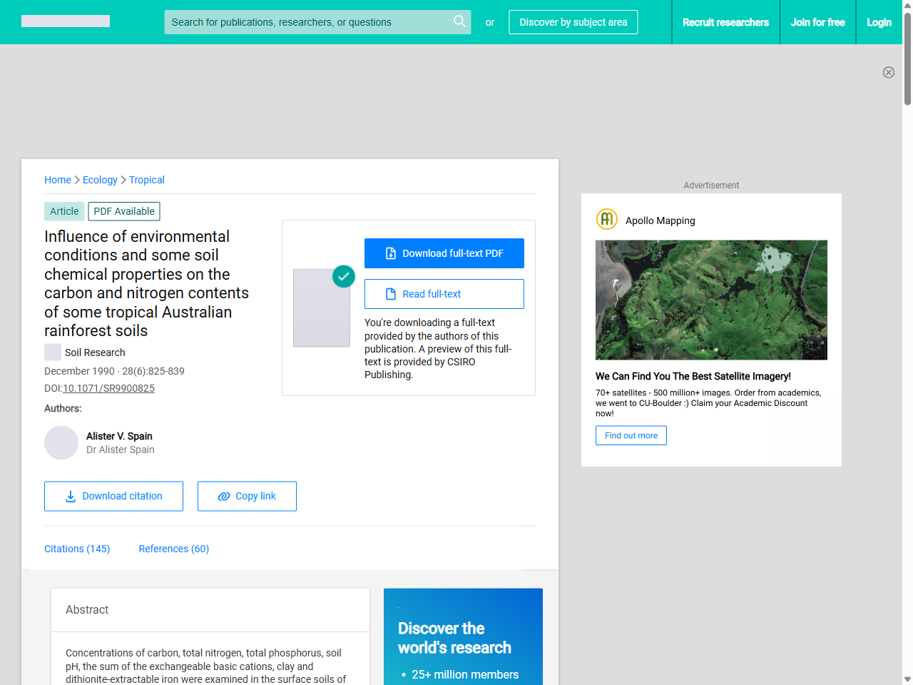 Preview of Influence of environmental conditions and some soil chemical properties on the carbon and nitrogen contents of some tropical Australian rainforest soils - CSIRO PUBLISHING | Soil Research, accessed August 2, 2025