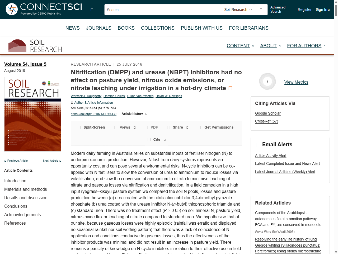 Preview of Nitrification (DMPP) and urease (NBPT) inhibitors had no effect on pasture yield, nitrous oxide emissions, or nitrate leaching under irrigation in a hot-dry climate - CSIRO Publishing, accessed July 19, 2025,