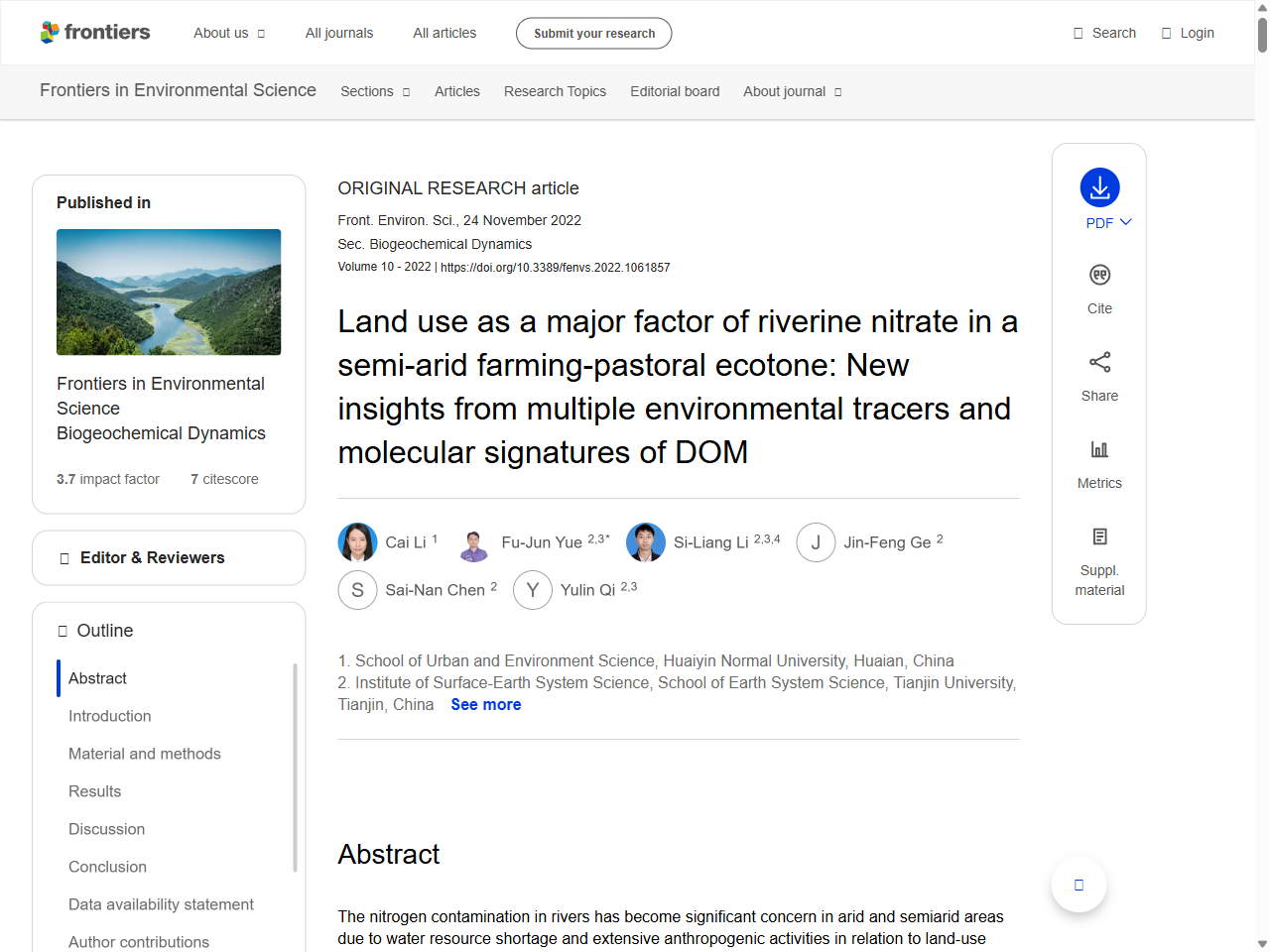 Preview of Land use as a major factor of riverine nitrate in a semi-arid farming-pastoral ecotone: New insights from multiple environmental tracers and molecular signatures of DOM - Frontiers, accessed July 16, 2025, 