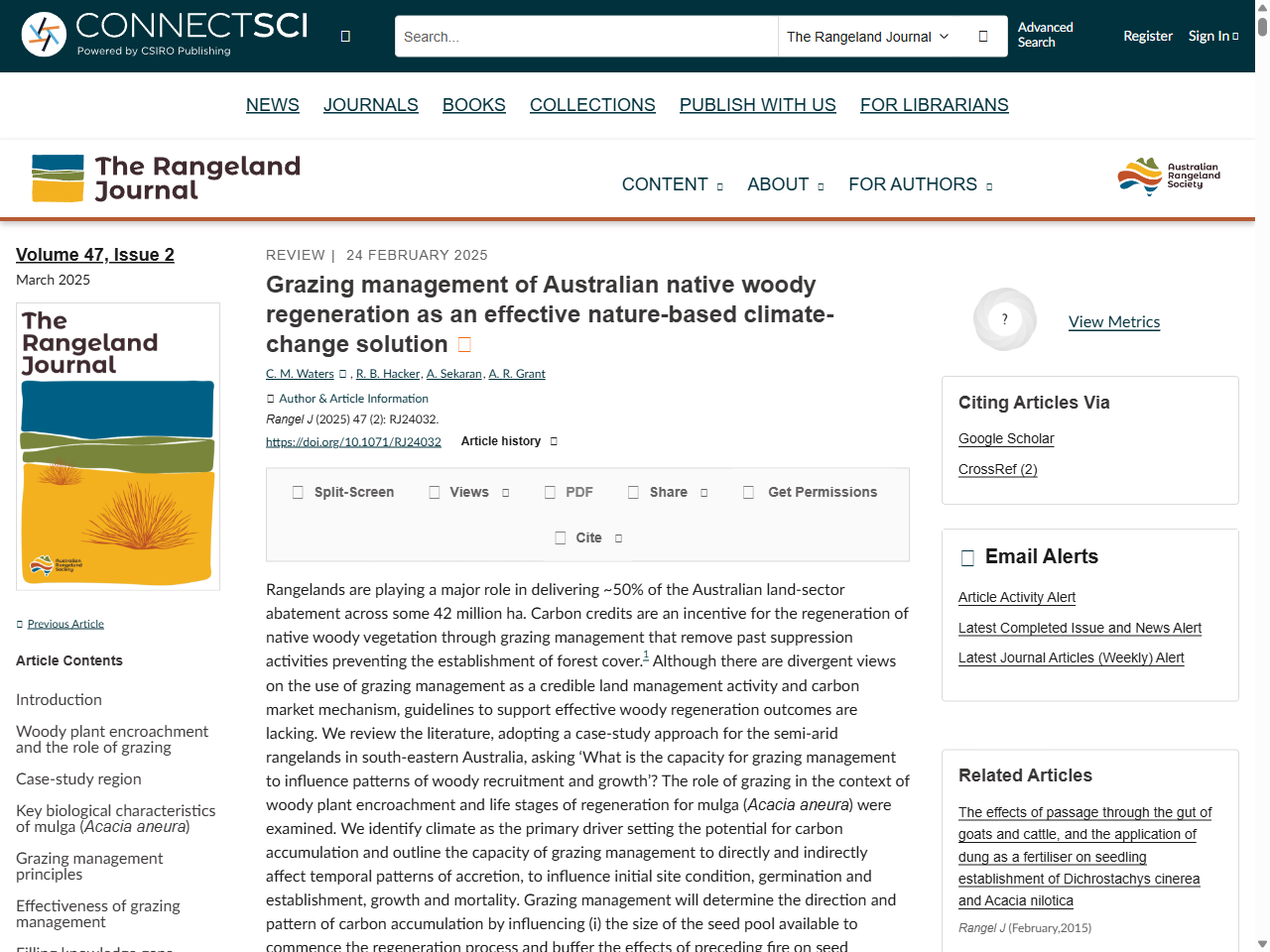 Preview of Grazing management of Australian native woody regeneration as an effective nature-based climate-change solution | The Rangeland Journal | ConnectSci