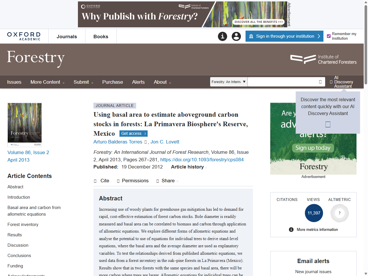 Preview of Using basal area to estimate aboveground carbon stocks in forests: La Primavera Biosphere's Reserve, Mexico | Forestry - Oxford Academic, accessed July 20, 2025, 