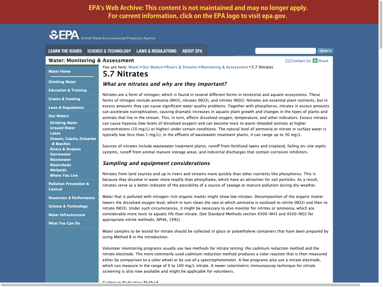 Preview of 5.7 Nitrates | Monitoring & Assessment | US EPA, accessed August 1, 2025