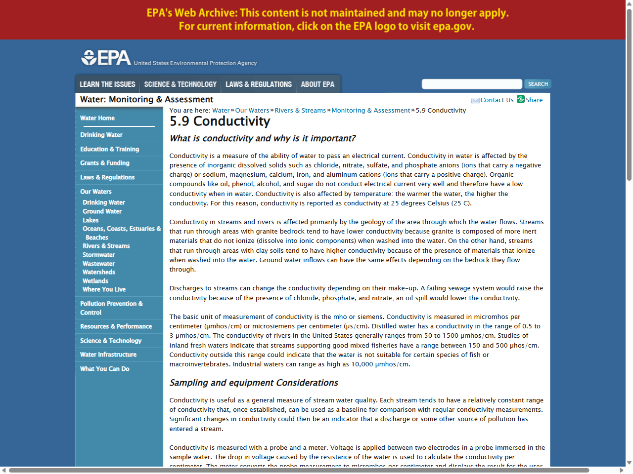 Preview of 5.9 Conductivity | Monitoring & Assessment | US EPA, accessed August 11, 2025,
