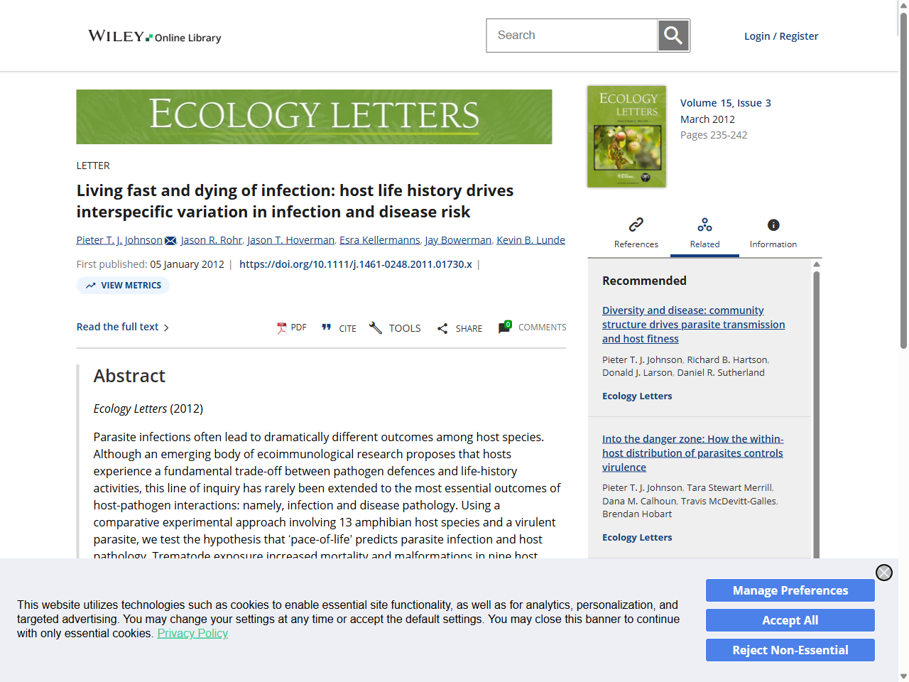 Preview of Hoffmann, W. A., Geiger, E. L., Gotsch, S. G., Rossatto, D. R., Silva, L. C. R., Lau, O. L., Haridasan, M., & Franco, A. C. (2012). Ecological thresholds at the savanna-forest boundary: How plant traits, resources and fire govern the distribution of tropical biomes. Ecology Letters, 15(1), 759-768.