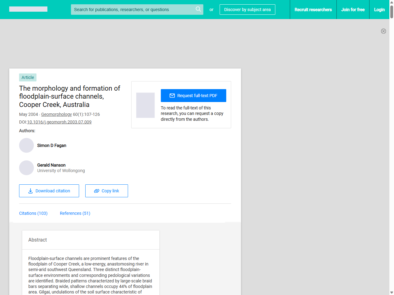 Preview of The morphology and formation of floodplain-surface channels, Cooper Creek, Australia | Request PDF - ResearchGate, accessed July 22, 2025