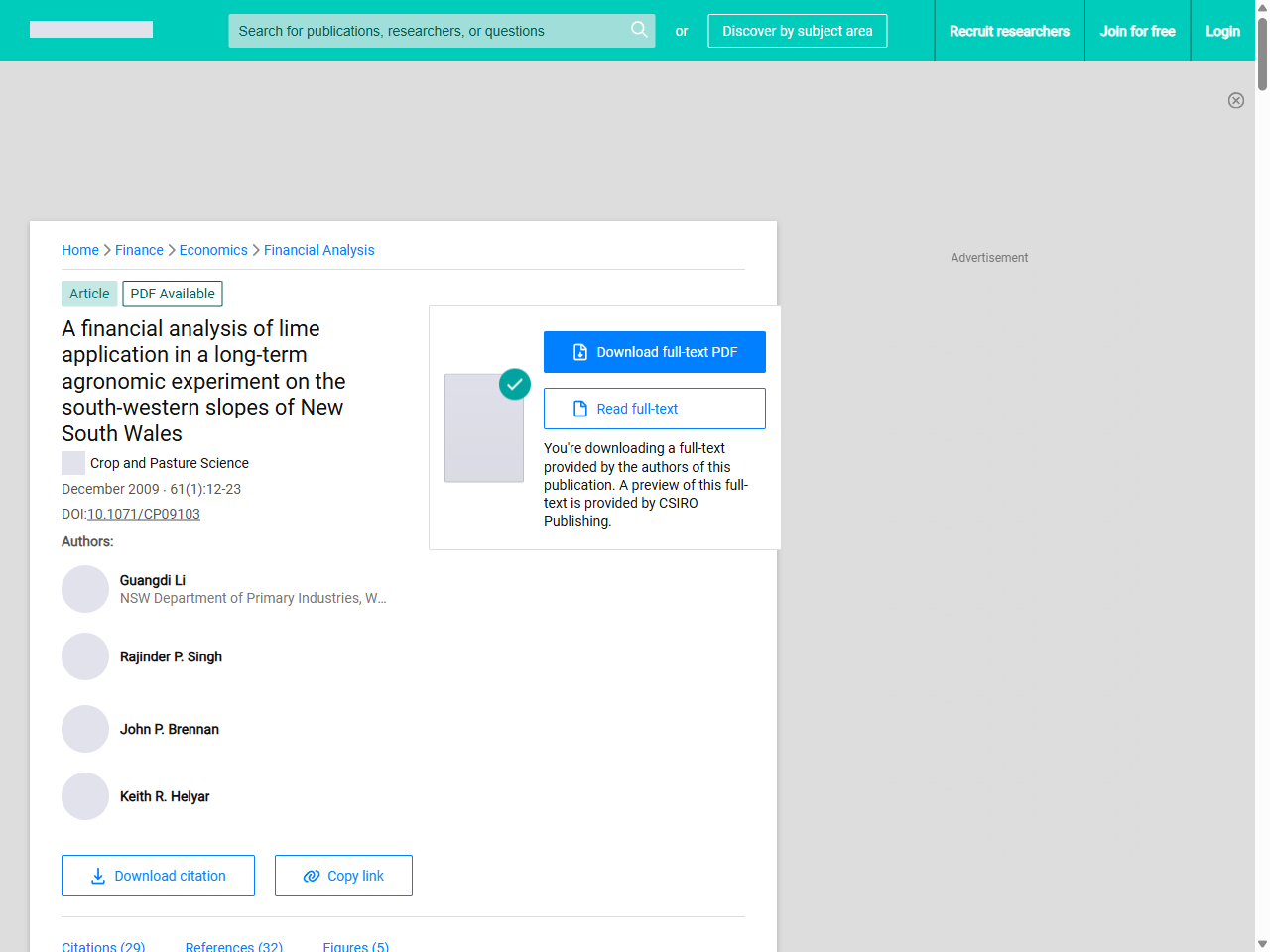 Preview of (PDF) A financial analysis of lime application in a long-term agronomic experiment on the south-western slopes of New South Wales - ResearchGate, accessed May 7, 2026