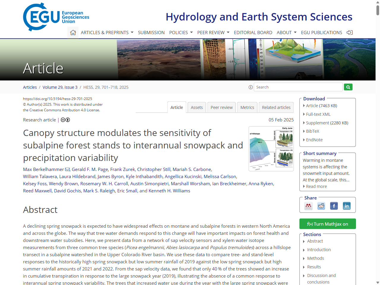 Preview of Canopy structure modulates the sensitivity of subalpine forest stands to interannual snowpack and precipitation variability - HESS - Recent, accessed on May 28, 2025