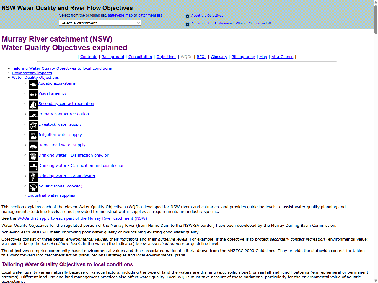 Preview of Murray River catchment (NSW) Water Quality Objectives explained, accessed August 10, 2025