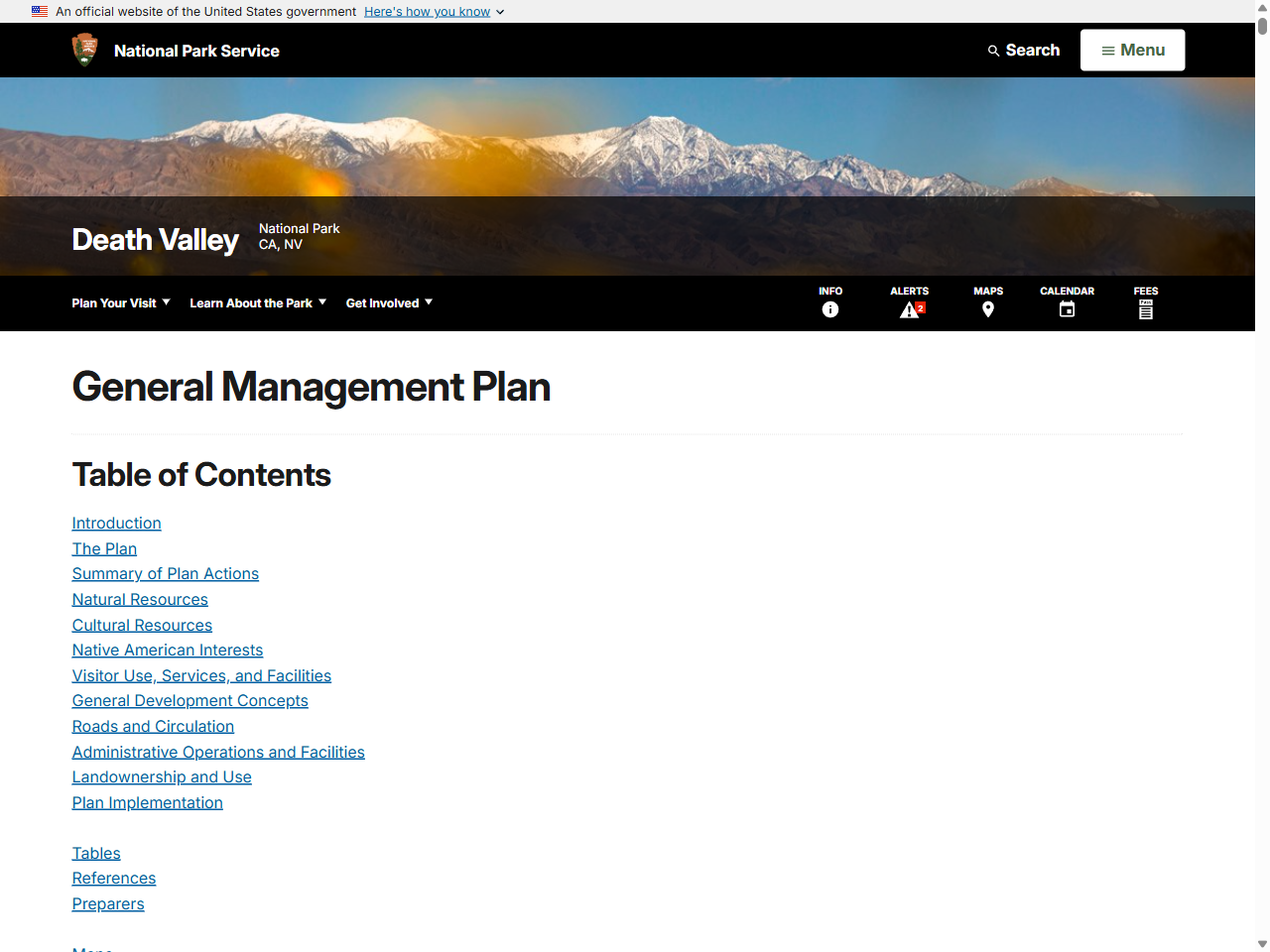 Preview of General Management Plan - Death Valley National Park (U.S. National Park Service), accessed July 15, 2025
