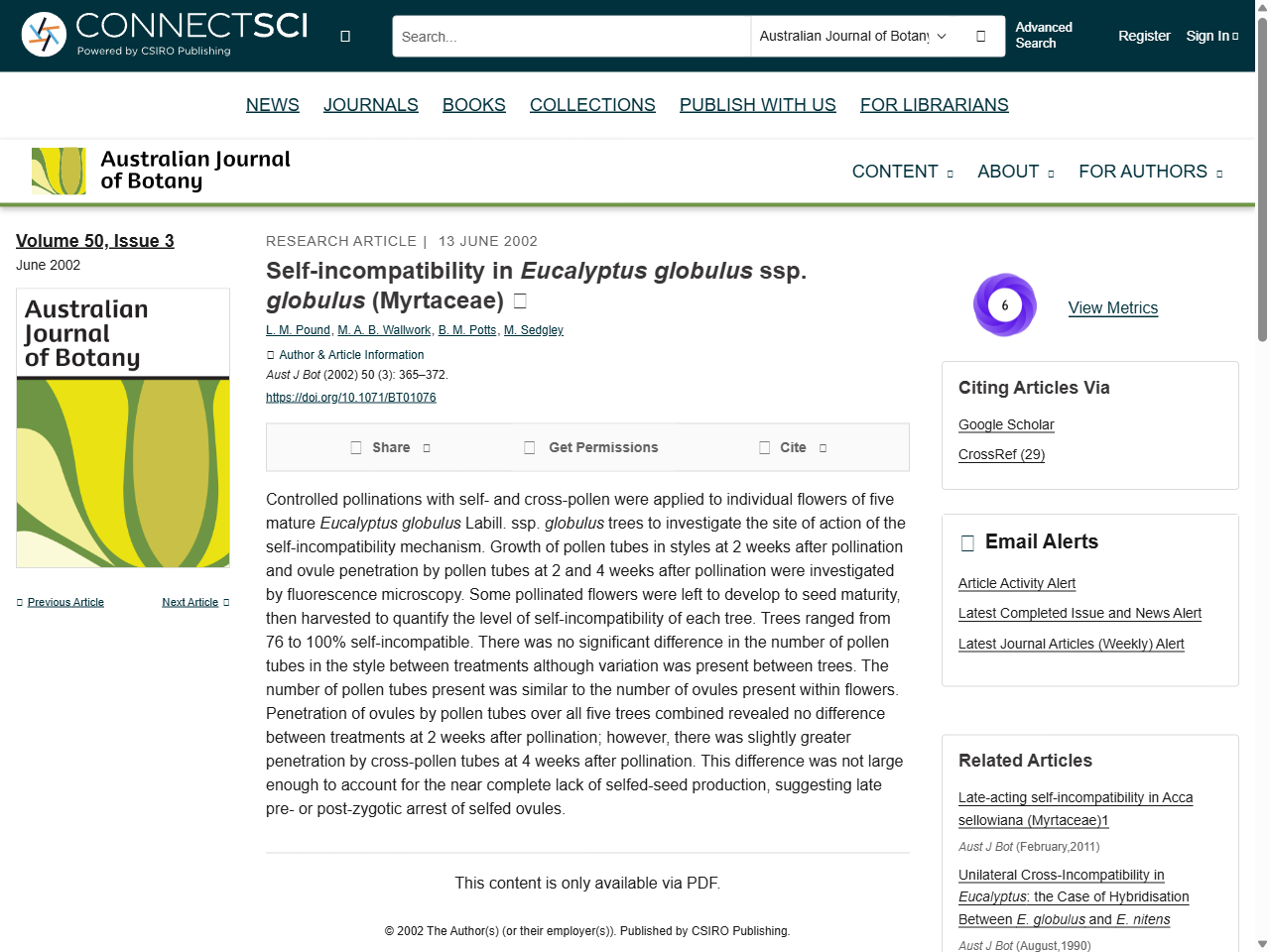 Preview of Prober, S.M., Thiele, K.R., & Lunt, I.D. (2002). Determining reference conditions for management and restoration of temperate grassy woodlands: relationships among trees, topsoils and understorey flora in little-grazed remnants. Australian Journal of Botany, 50(6), 687-697.