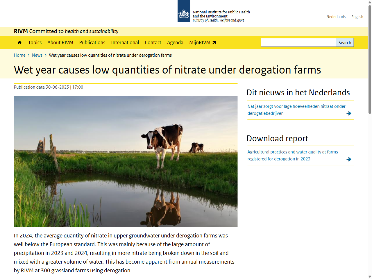 Preview of Wet year causes low quantities of nitrate under derogation farms - RIVM, accessed August 5, 2025