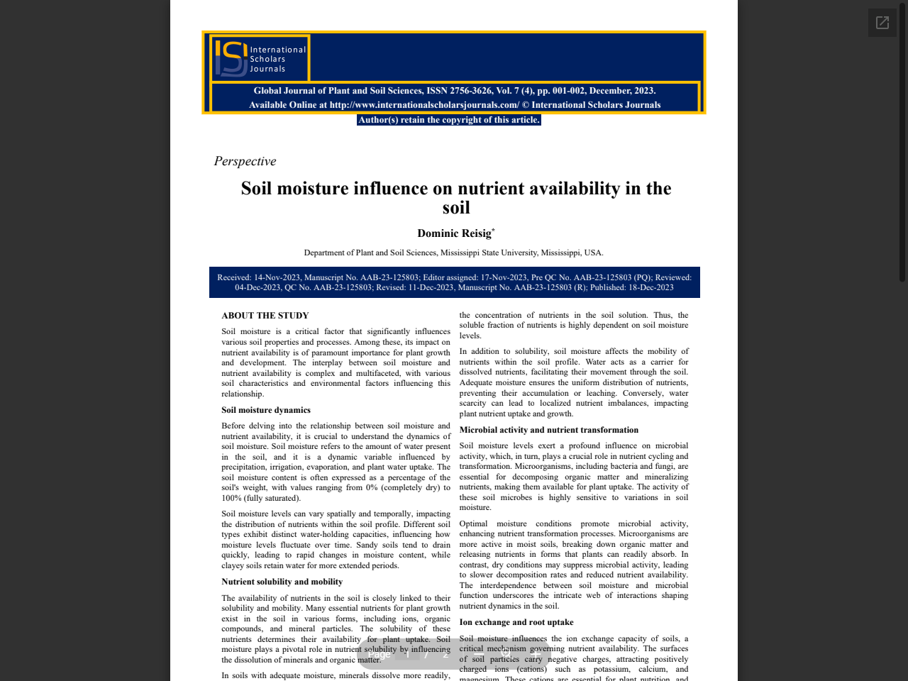 Preview of Soil moisture influence on nutrient availability in the soil. - International Scholars Journals, accessed July 7, 2025, 