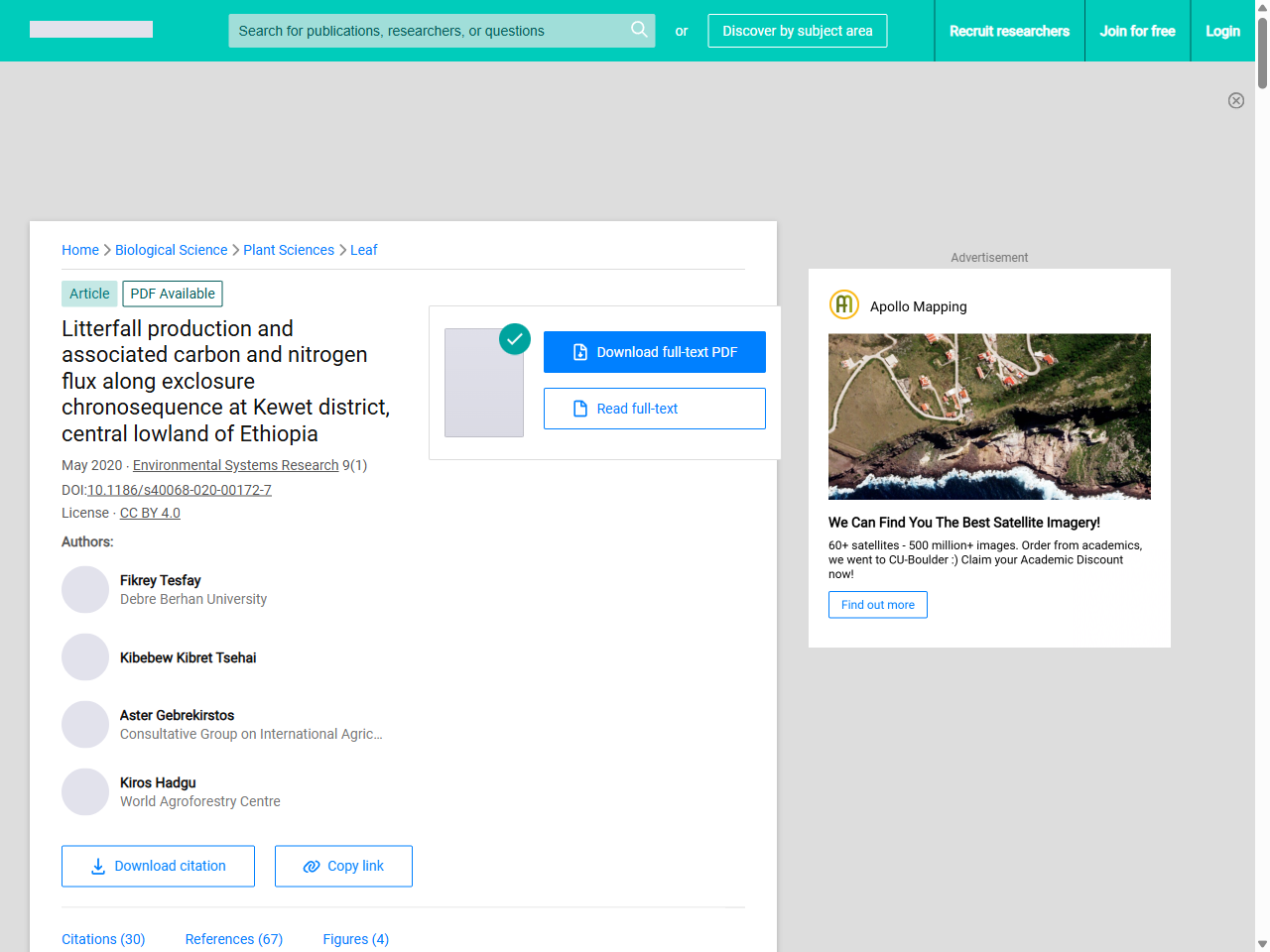 Preview of (PDF) Litterfall production and associated carbon and nitrogen flux along exclosure chronosequence at Kewet district, central lowland of Ethiopia - ResearchGate, accessed May 16, 2025,