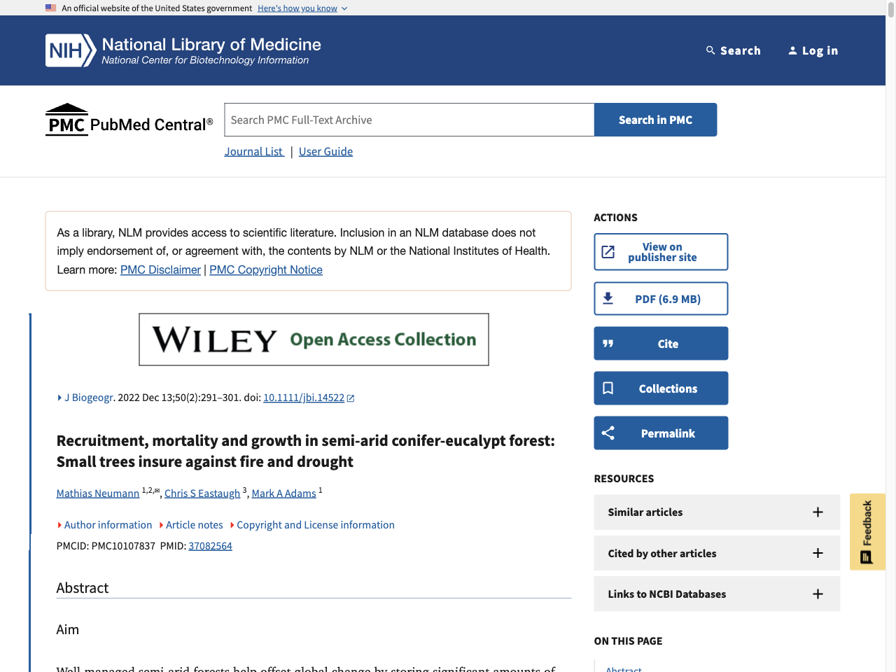 Preview of Recruitment, mortality and growth in semi‐arid conifer‐eucalypt forest: Small trees insure against fire and drought - PubMed Central, accessed July 12, 2025,