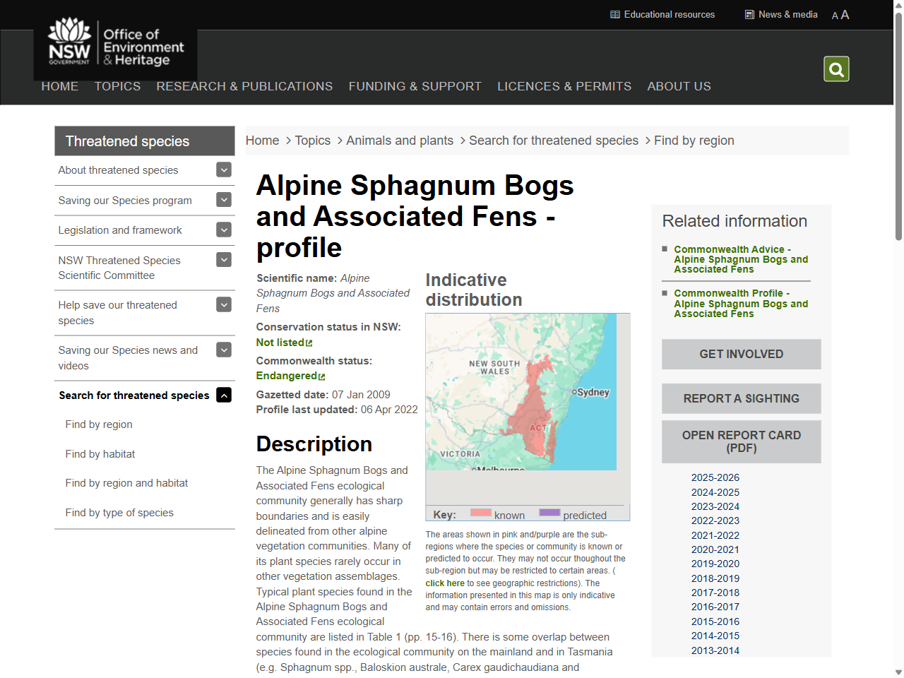 Preview of Alpine Sphagnum Bogs and Associated Fens - Threatened Species Profile