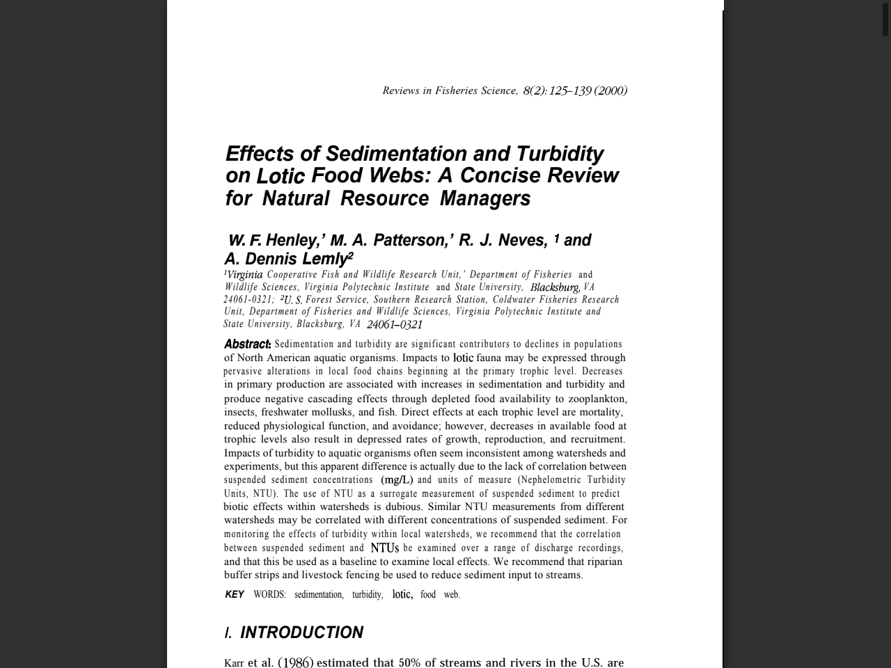 Preview of Effects of Sedimentation and Turbidity on Lotic Food Webs: A Concise Review for Natural Resource Managers - Southern Research Station, accessed July 16, 2025,