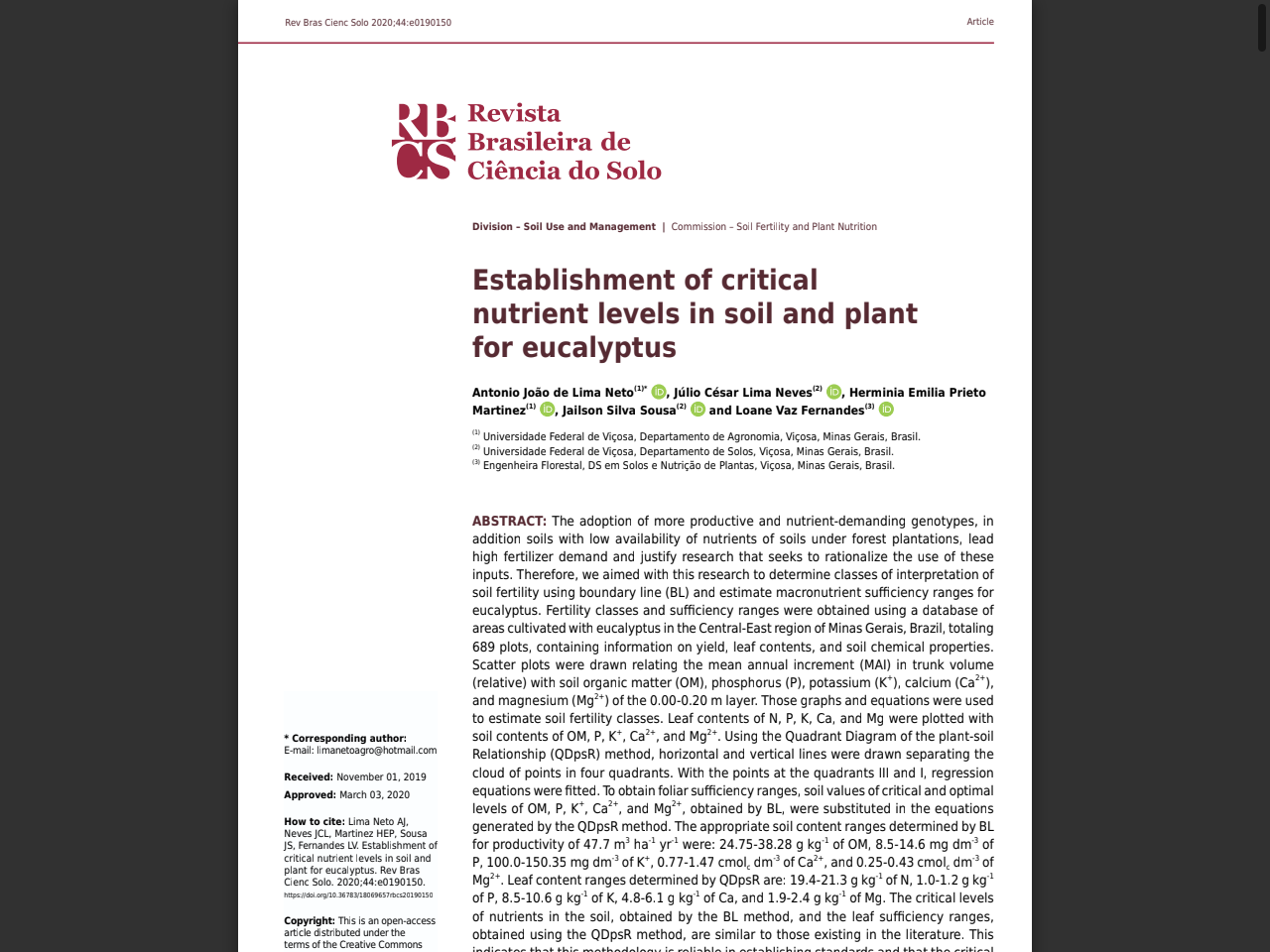 Preview of Establishment of critical nutrient levels in soil and plant for eucalyptus - Semantic Scholar, accessed July 30, 2025, 