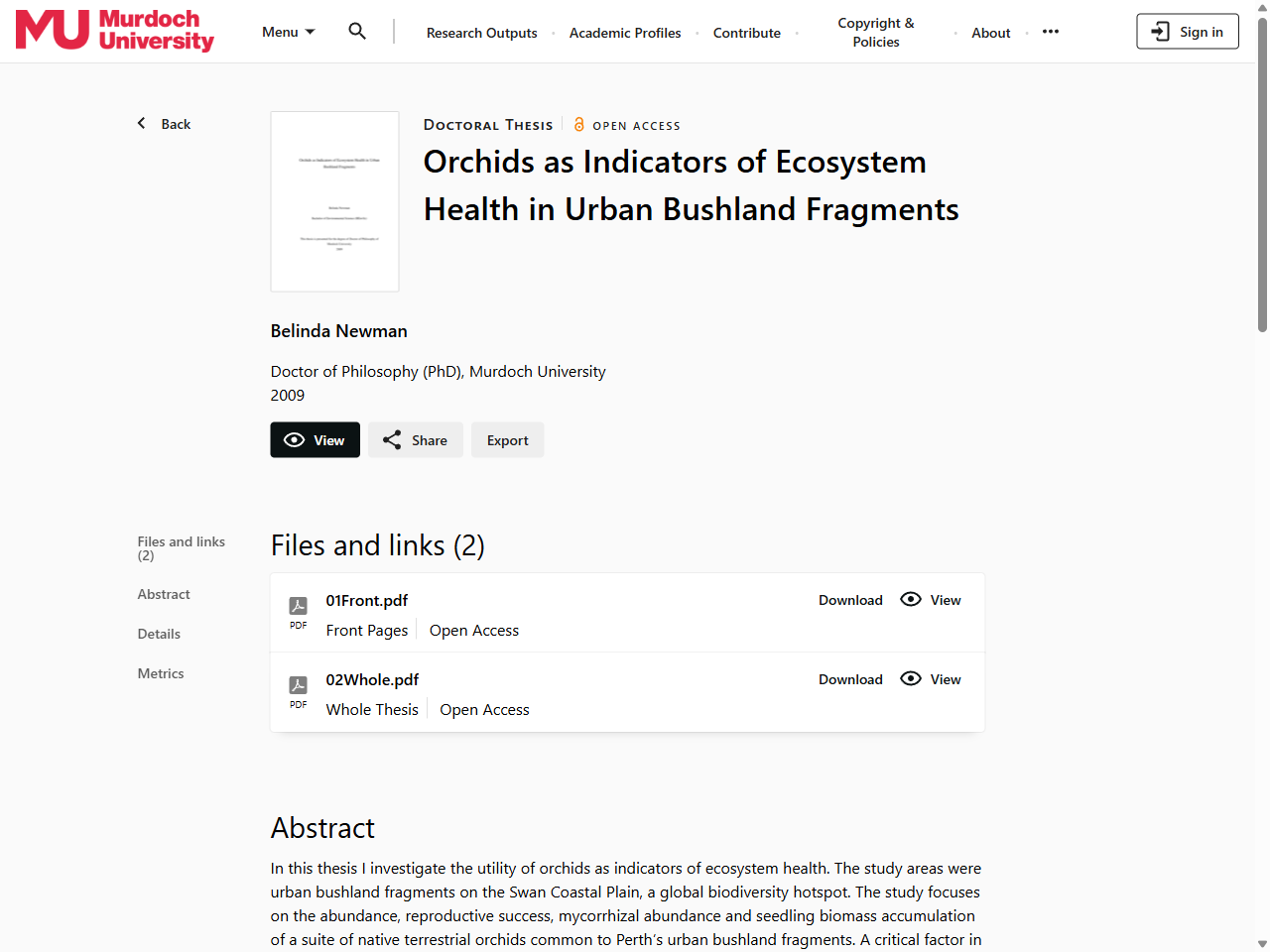 Preview of Orchids as Indicators of Ecosystem Health in Urban Bushland Fragments, accessed July 13, 2025
