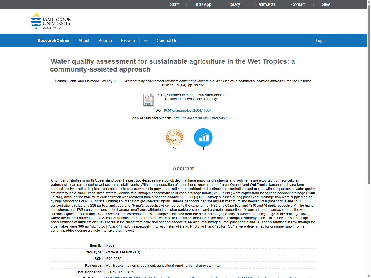 Preview of Water quality assessment for sustainable agriculture in the Wet Tropics: a community-assisted approach - ResearchOnline@JCU, accessed August 5, 2025