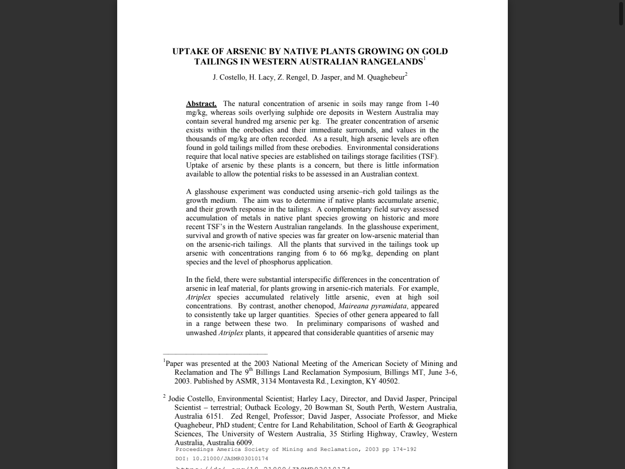 Preview of Arsenic and other elements in saltbush (Atriplex vesicaria) and soils from the goldfields of Western Australia