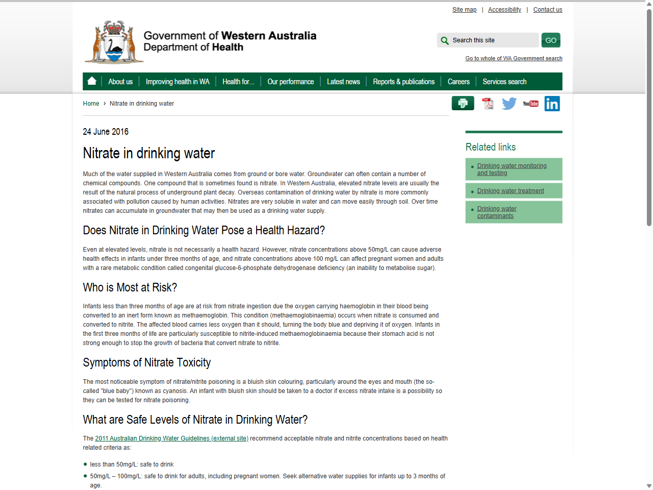 Preview of Nitrate in drinking water - WA Health, accessed August 8, 2025