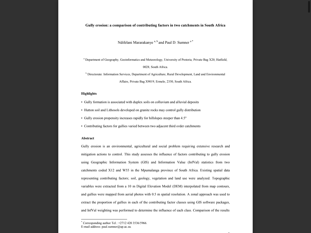 Preview of Gully erosion: a comparison of contributing factors in two catchments in South Africa - University of Pretoria, accessed July 27, 2025, 