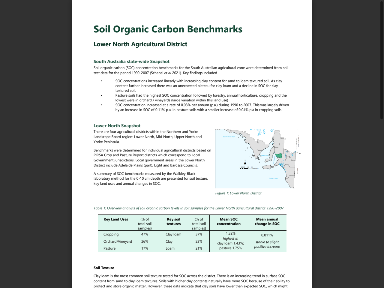 Preview of Soil Carbon in South Australia: Volume 4 - Benchmarks and Data analysis for the Agricultural Zone 1990-2007
