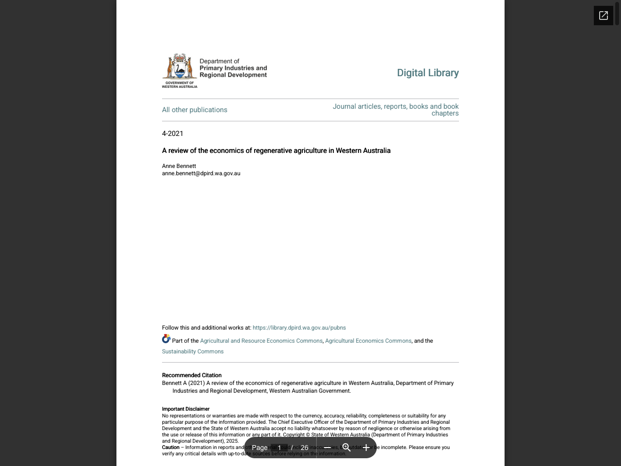Preview of A review of the economics of regenerative agriculture in Western Australia - DPIRD's Digital library, accessed August 4, 2025