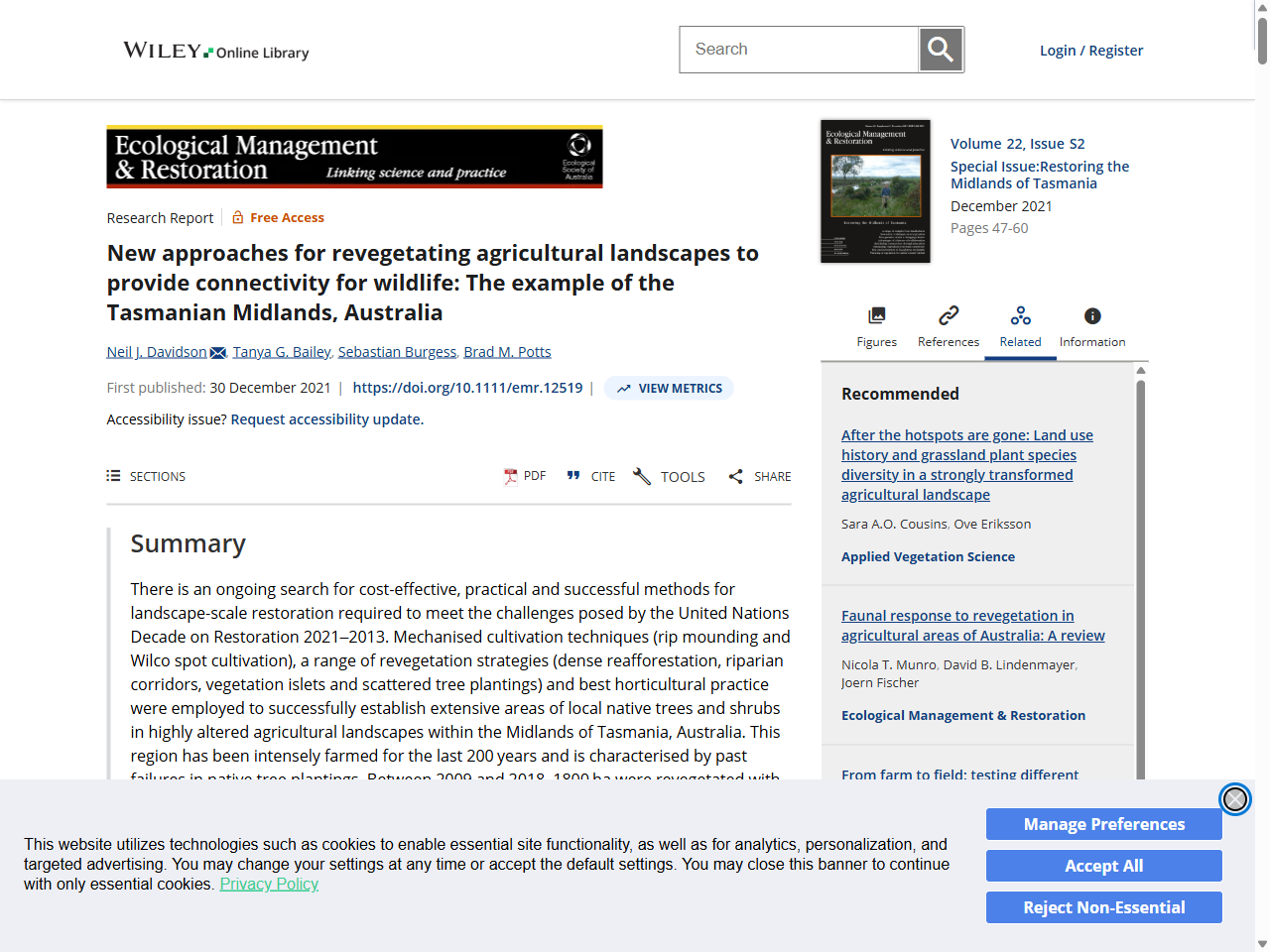 Preview of Evaluating the success of a large-scale revegetation project in the Midlands of Tasmania Davidson, D., et al. 2021.