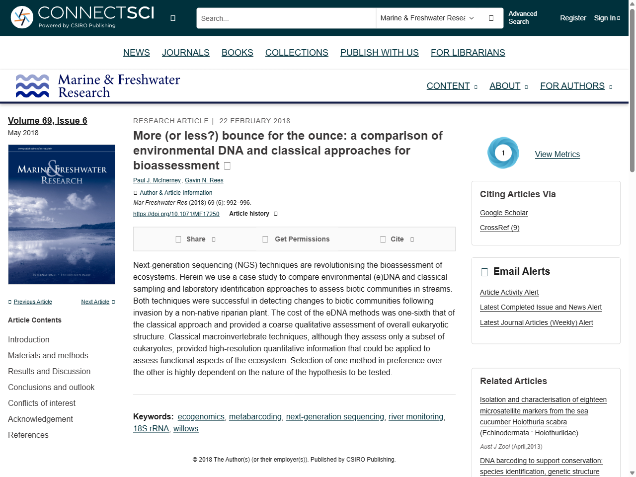 Preview of More (or less?) bounce for the ounce: a comparison of environmental DNA and classical approaches for bioassessment - CSIRO PUBLISHING | Marine and Freshwater Research, accessed August 12, 2025